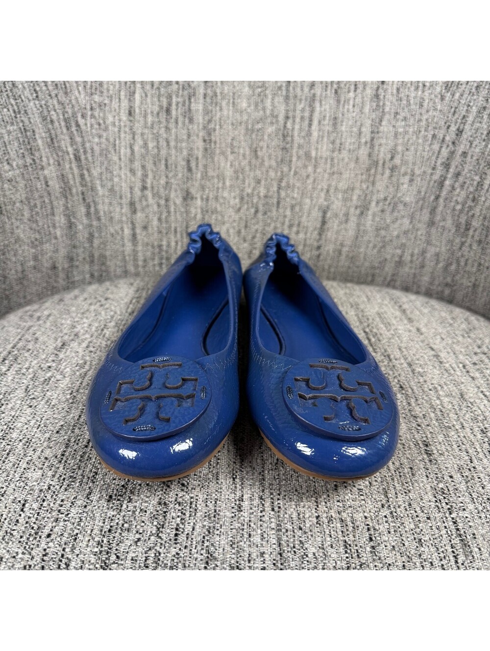 Tory Burch Reva Blue Patent Leather Ballet Flats Logo Shoes Womens Size 8.5 - Picture 6 of 11